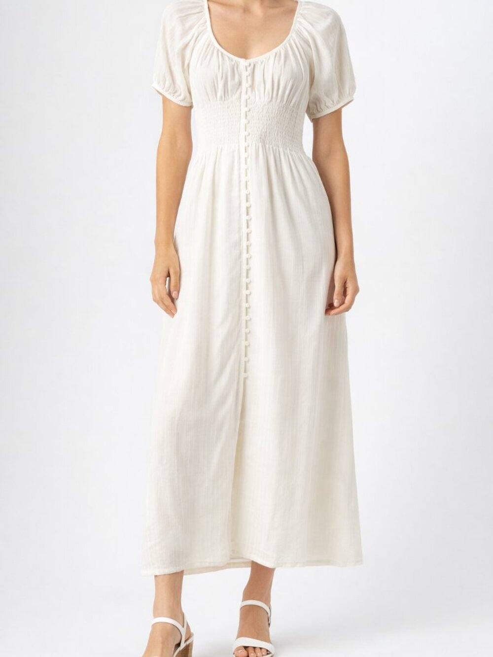 Joe's Jeans Smoked Maxi Dress M Ecru White Puff Sleeve NWT